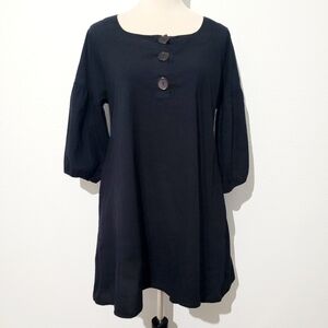 Bitten by Sarah Jessica Parker Black Tunic Dress 3/4 Sleeve Button Front Size XL